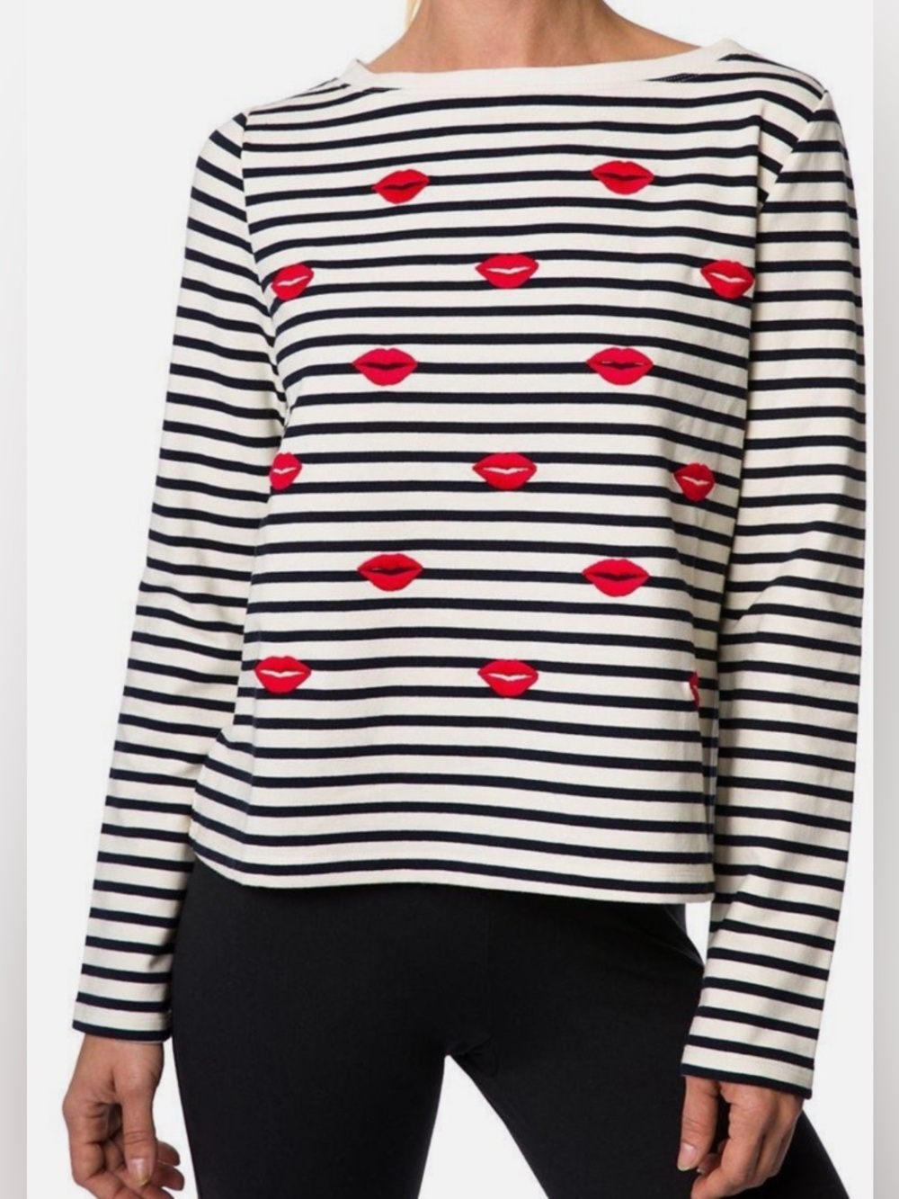 Betsey Johnson cotton boat neck embroidered lip detail